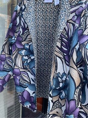 Alfred dunner Quilted Floral Open Cardigan in Blue & Purple